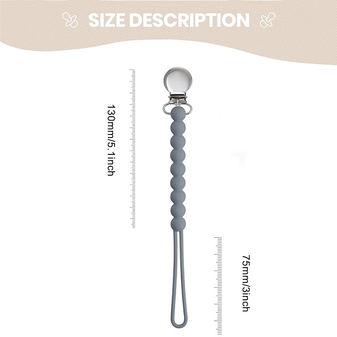 Pacifier Clip for Boys Girls - MORIBOX Paci Clip Soothie Baby Binky Holder for Shower Gift Birthday 2 Pack (Grey)