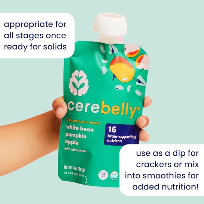 Cerebelly Organic Baby Food Pouches – Organic Veggie Purees for Toddlers | No Added Sugar, Fiber, Non-GMO | Blended Toddler Food | 4oz BPA-Free Baby Food | Carrot Pumpkin | 6 Count