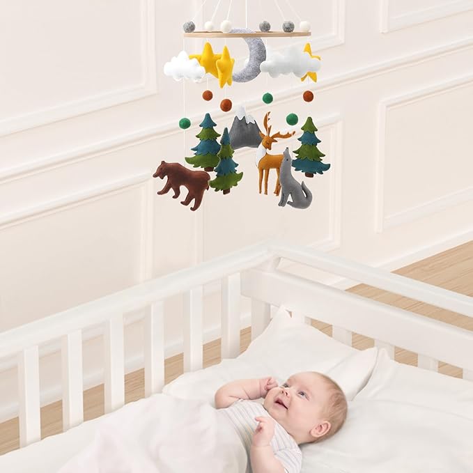 Woodland Mobile for Crib - A Woodland Crib Mobile with Stars Trees Clouds and Animals for a Forest or Hunting Theme