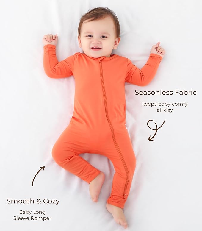 Baby Boys Girls Romper-Viscose Made from Bamboo, Long Sleeve Jumpsuits Soft Footless Rompers, Unisex