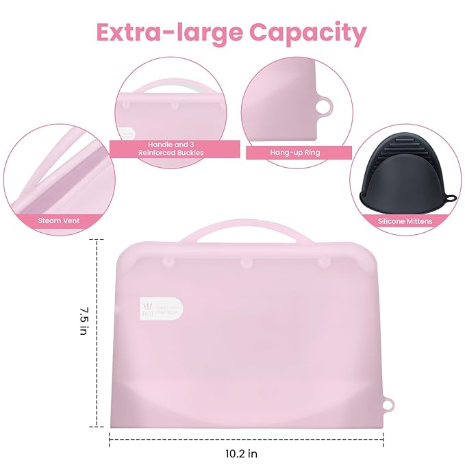 Silicone Microwave Steam Sterilizer Bag for Baby Bottles, Reusable Sterilizing Bag for Pump Parts and Toddler Accessories, Easy to Use Sterilizer Bags Perfect for Home and Travel, Pink (2PC)