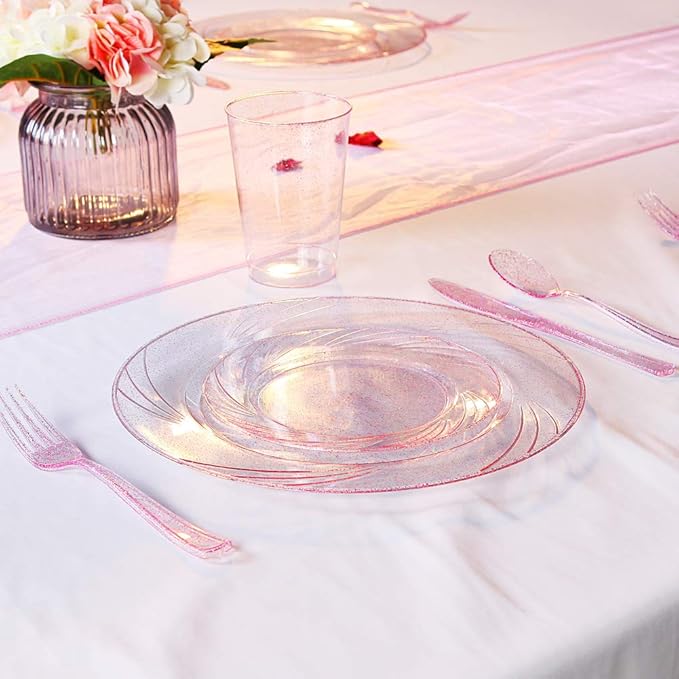 WDF 100pcs 12OZ Rose Gold Cups,Disposable Rose Gold Premium Wedding Glitter Plastic Cups Perfect for Mother's Day/Party