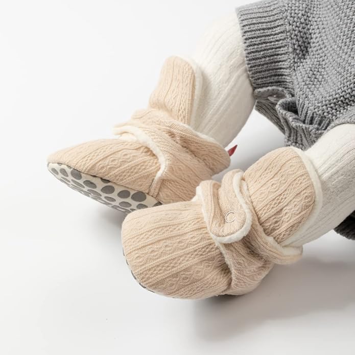 Sawimlgy Newborn Infant Baby Girl Boy Cotton Booties Stay On Sock Slippers Soft Bedroom Shoes Non-Skid Ankle Boots With Grippers Toddler Crib Warm Shoe First Walker Birthday Shower