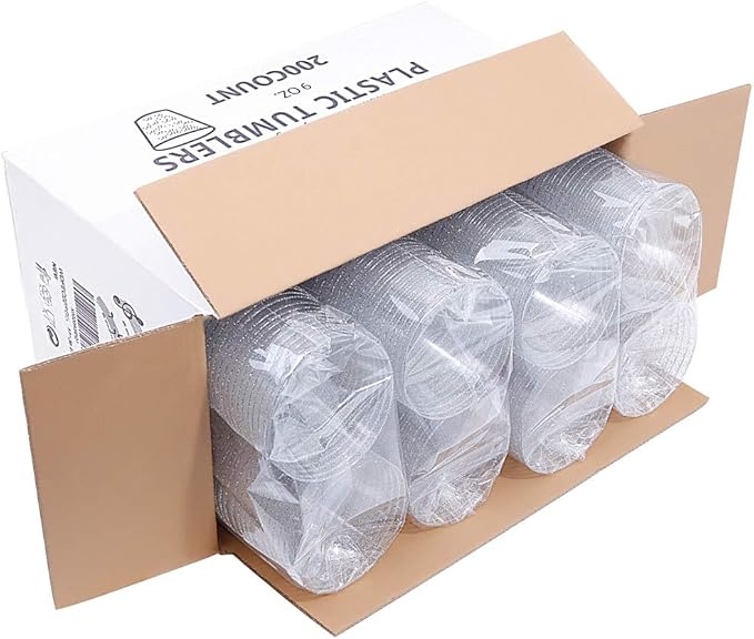 WDF 200pcs 9OZ Silver Cups, Plastic Disposable Premium Wedding Silver Glitter Plastic Cups for Party