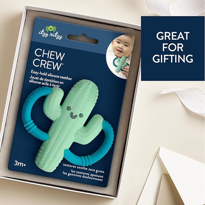 Itzy Ritzy Cactus-Shaped Baby Teether with Handles; Silicone Teether for Babies with Easy-Grab Handles and Textured, Teethable Surfaces - Baby Teething Toy for 3 Months & Up (Cactus)