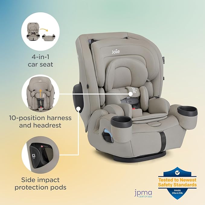 Joie Saffron SI 4-in-1 Car Seat – Car Seat for Infants to Toddlers to Big Kids - 4 Modes, 10-Position No-Rethread Headrest & Harness (Dove)