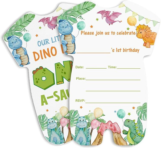 LyoGao Dinosaur 1st Birthday Invitations - Dino Party for Boy First Birthday Fill in Invites Cards With Envelopes (20 Pack)