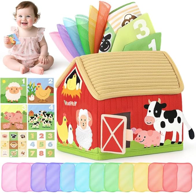 DINORUN Baby Toys 6 to 12 Months - Montessori Tissue Box Toys for Babies 6-12 Months - Infant Newborn Toddlers Sensory Magic Baby Tissue Box Educational High Contrast Toy Development STEM Toy Gift