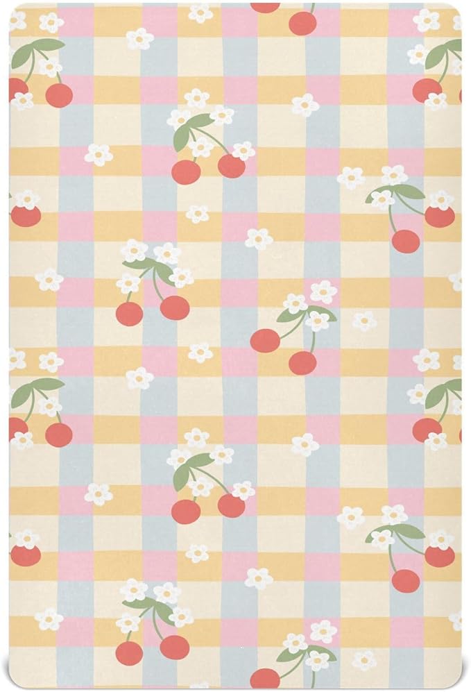 Baby Crib Sheets Gingham Flowers Crib Sheets for Boys Girls,Neutral Bassinet Toddler Bed Play Sheets Breathable Soft and Portable 52 * 28 * 9in