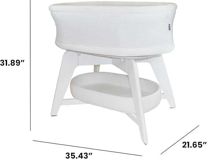 Evi Smart Baby Bassinet Beside Sleeper with Auto-Glide, Ambient Nightlight & Sensory Sounds, Compatible with Alexa and Google Home, Includes 2 Sheets (White W/White Legs)