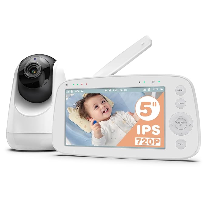 HiPP Baby Monitor, 5" 720P Video Baby Monitor with Pan-Tilt-Zoom Camera, Audio and Visual Monitoring, Infrared Night Vision and Thermal Monitor,2-Way Talk, 900ft Range, 4500mAh Rechargeable Battery