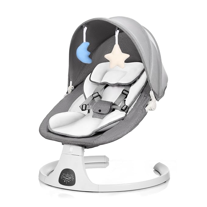 Baby Swing 3 in 1 Multifunctional Infant Rocker, Portable with Remote Control, 5-Point Seat Belt, 5 Auto Rocking, 3 Speed Timer, Electric with Music and Bluetooth (0-12 Months) (Grey)