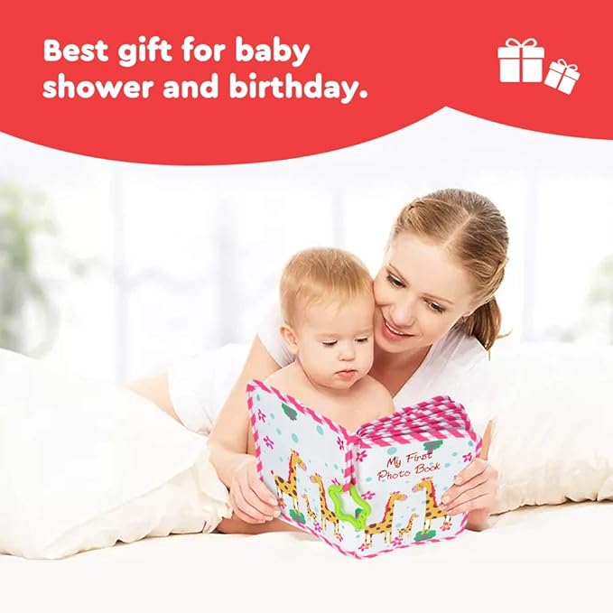 Photo Album Soft Cloth Photo Book First Year Memory Album Shower Gift for Newborns,Holds 4x6 Inch Photos. (Pink)