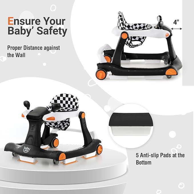 BABY JOY 2 in 1 Baby Walker, Foldable Activity Walker with Adjustable Height & Speed, Music, Lights, Mirrors, Padded Seat Cushion, Activity Baby Push Walker for Toddler Boys Girls, Ages 6-18 Months