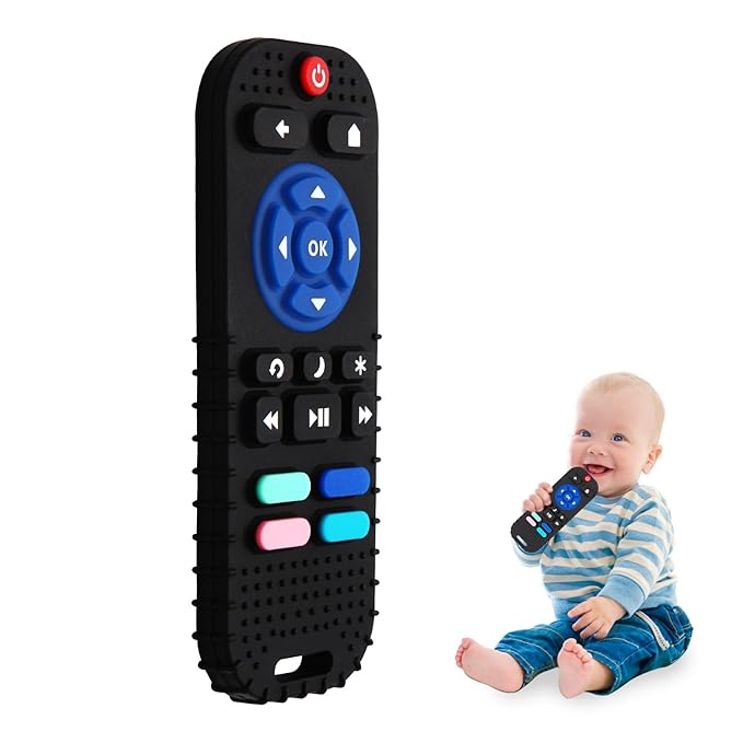 1 Pack Silicone Teethers for 6-12 Months, Teething Toys for 0-6 Months, Remote Teether for Baby, Sensory Toys for Babies, Toddler Infant Gifts