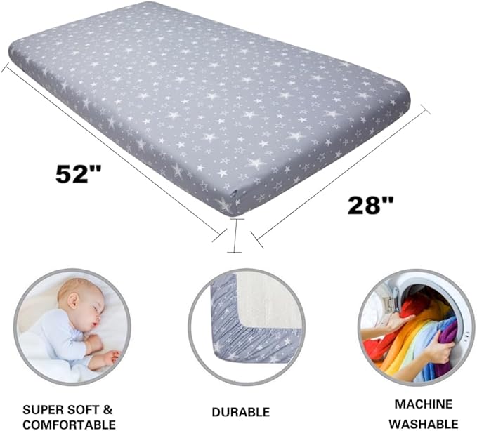 4 Pack Crib Sheets Star and Moon Neutral Unisex Baby Mattress Cover Fitted Crib Sheets Set for Baby Boys or Girls Star