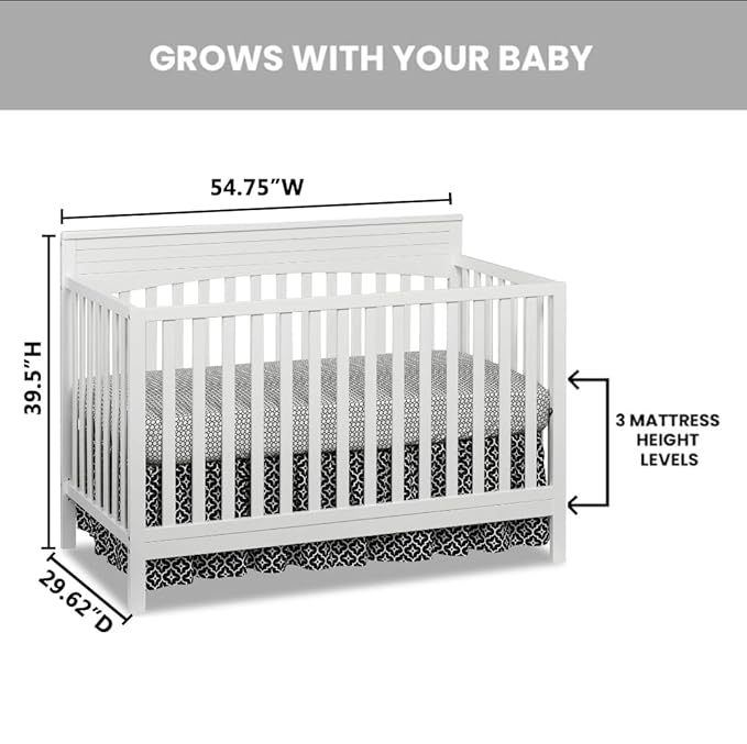 Oxford Baby Harper 4-in-1 Convertible Crib, Snow White, GreenGuard Gold Certified