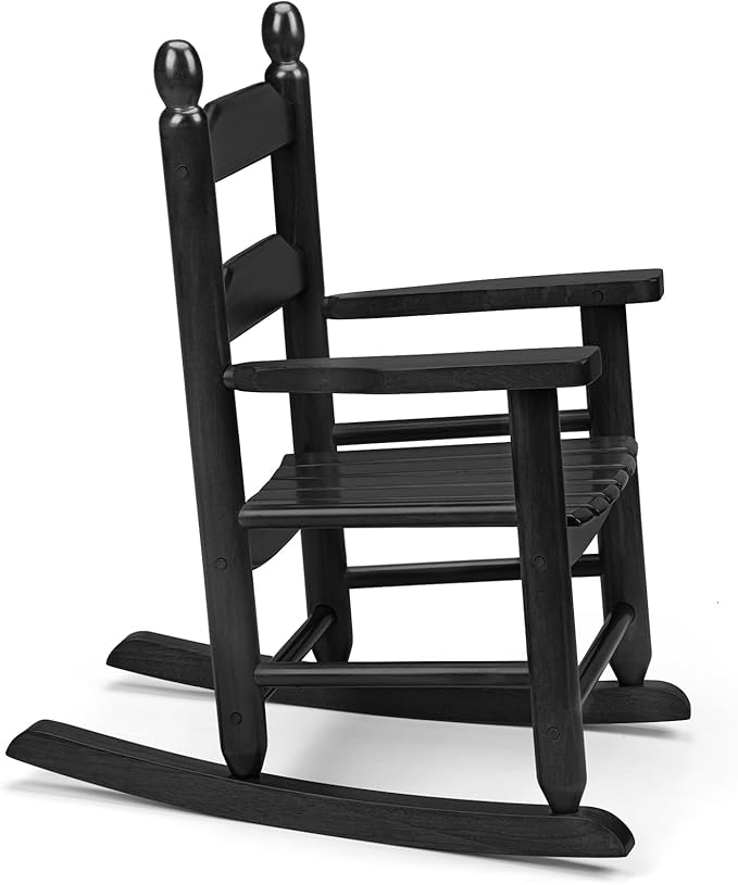 Child's Wood Porch Rocker - Perfect for Indoor or Outdoor All Weather Rocker for Garden, Lawn, Balcony, Backyard and Patio Use - Suitable for 3-7 Years Old (Black)