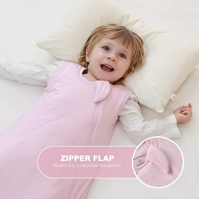 Mosebears Unisex Rayon Made from Bamboo Sleep Sack with 2-Way Zipper,2.5 Tog Baby Winter Sleep Sack (Blush,18-36 Months)