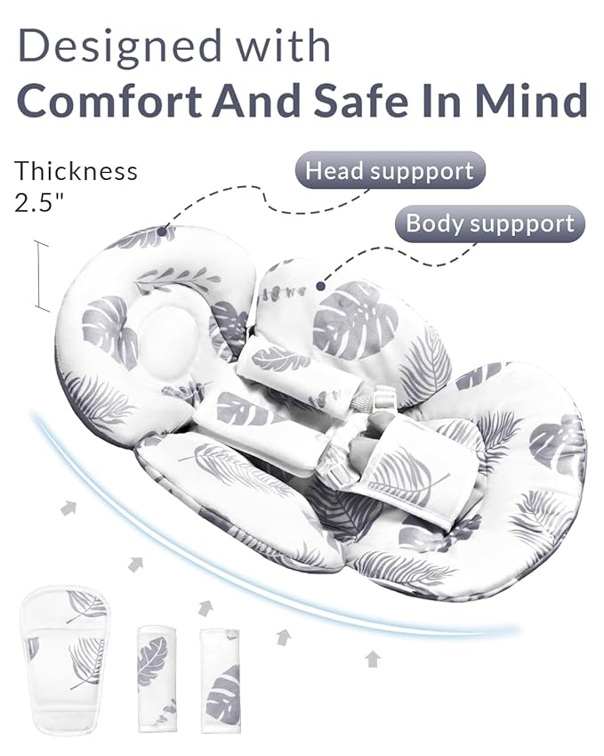 Generic Infant Car Seat Insert Compatible with Mamaroo Swing & Graco Swing and Infant Car Seat, Newborn Insert Baby Head Body Support, Reversible Design, Breathable Soft Fabric, 1Pcs - Grey Leaf