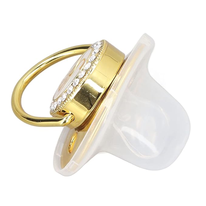Personalized Golden Letter Baby Pacifier with Bling Design, Clips, Anti-Dust Cover for Newborn Photography, Baby Shower