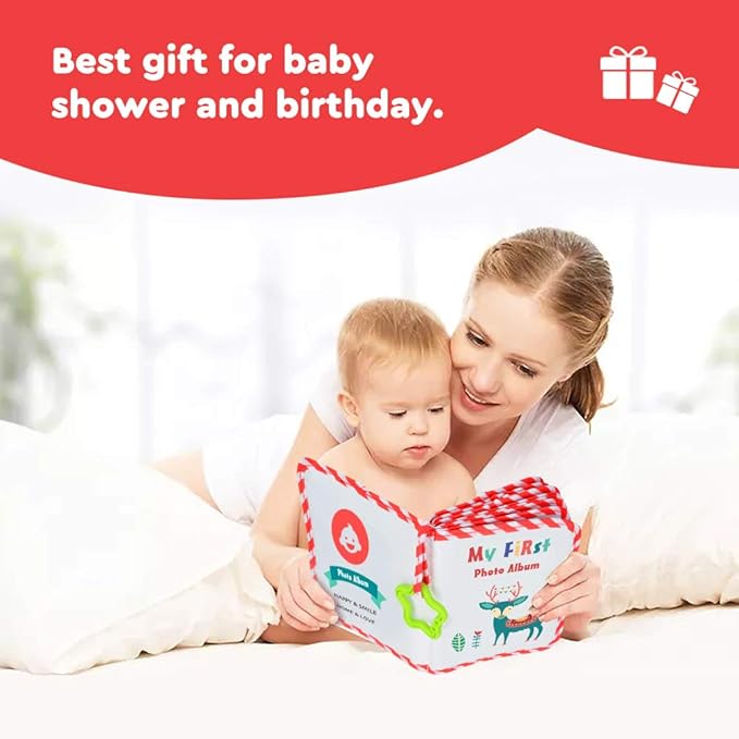 Photo Album Soft Cloth Photo Book First Year Memory Album Shower Gift for Babies Newborns Toddlers & Kids,Holds 4x6 Inch Photos. (Red)
