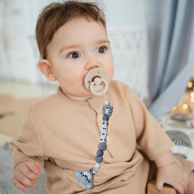 Personalized Pacifier Clip with Name,Custom Bear Pacifier Clips for Newborn Baby Boy Girls
