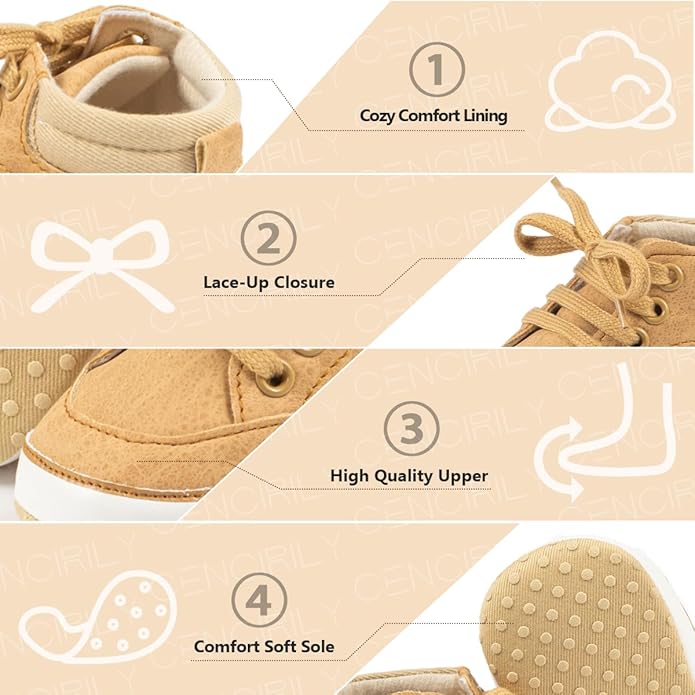 CENCIRILY Baby Boys Girls High Top Sneakers Soft Soles Anti Skid Infant Ankle Shoes Toddler Prewalker First Walking Crib Shoes
