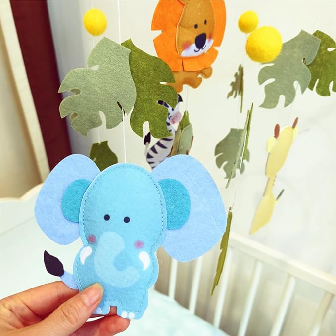 Jungle Safari Baby Crib Mobile - Lion, Giraffe, Zebra, Elephant Hanging Decor for Nursery 24x24.5cm (Jungle Animals Baby Mobile Hanger)