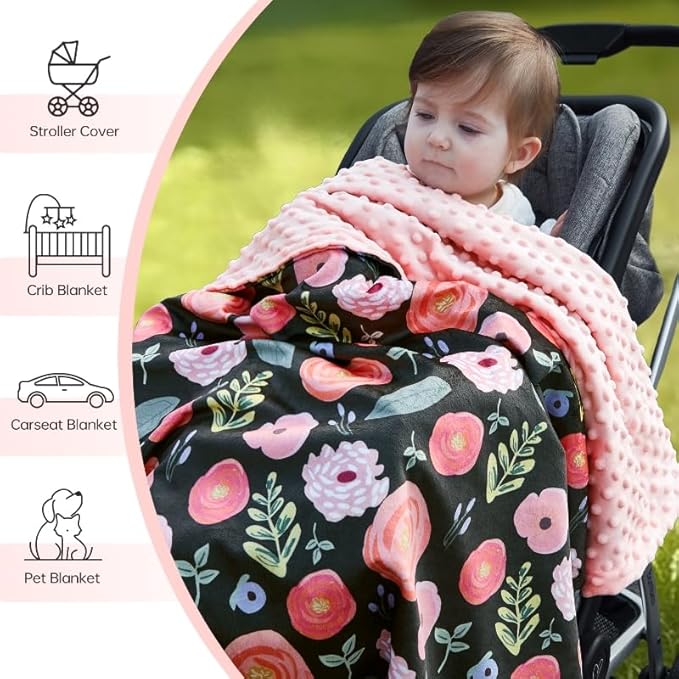 QSTEHEML Baby Blankets for Girls,Super Soft Nursery Minky Blanket Unisex, Baby Gifts Double Layer with Dotted Backing, Nursery Blankets for Crib Stroller(Bee, 30 * 40inch)