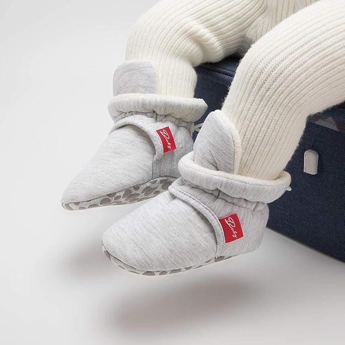 Sawimlgy Newborn Infant Baby Girl Boy Cotton Booties Stay On Sock Slippers Soft Bedroom Shoes Non-Skid Ankle Boots With Grippers Toddler Crib Warm Shoe First Walker Birthday Shower