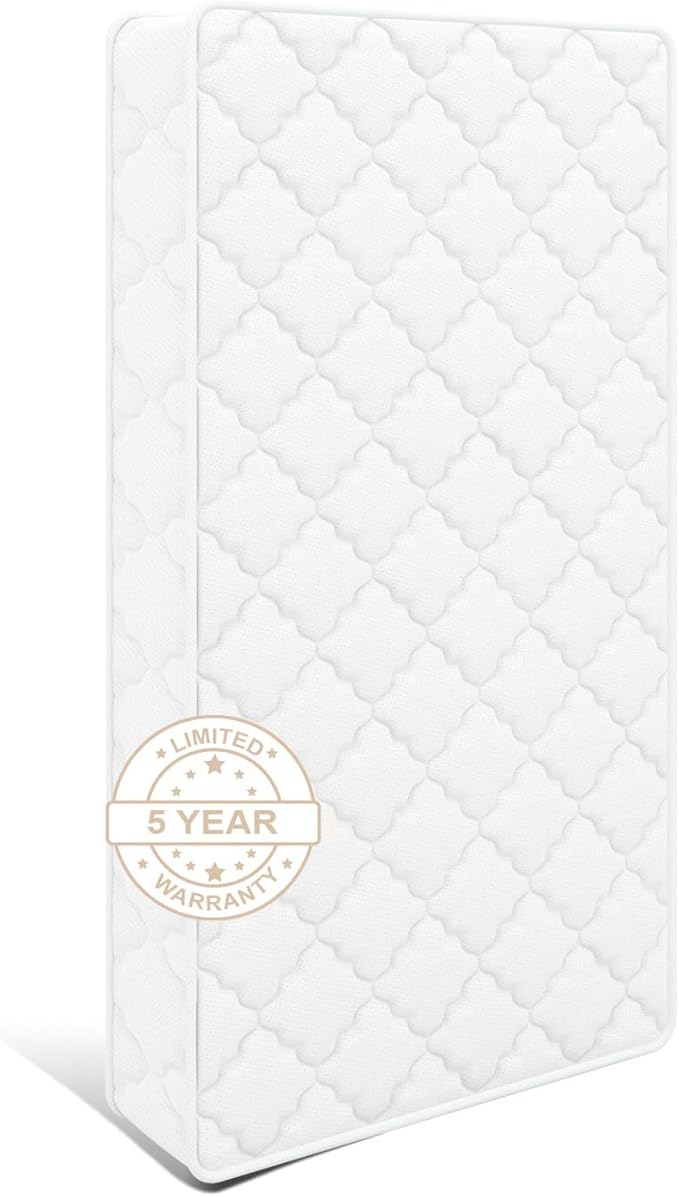 5" Crib & Toddler Mattress, 52x27.5 Breathable Knitted Fabric Cover, CertiPUR-US Certified Foam, Edge Reinforcement, Fits Standard Size Crib and Toddler Bed, Pure White