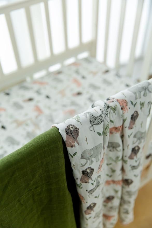 Little Jump Breathable Muslin Swaddle Blankets - 2 Pack Jungle & Green - Softest Baby Receiving Blankets for Boys and Girls (Jungle & Green)