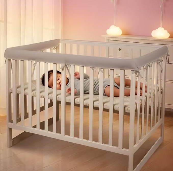 Crib Rail Covers Upgradted Sets,Rail Guard for TeethingSoft Anti-Collision Strip Corner Cover, Suits for Most Standard Bed (Grey)