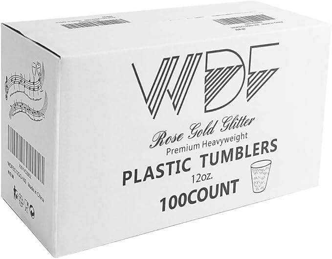 WDF 100pcs 12OZ Rose Gold Cups,Disposable Rose Gold Premium Wedding Glitter Plastic Cups Perfect for Mother's Day/Party