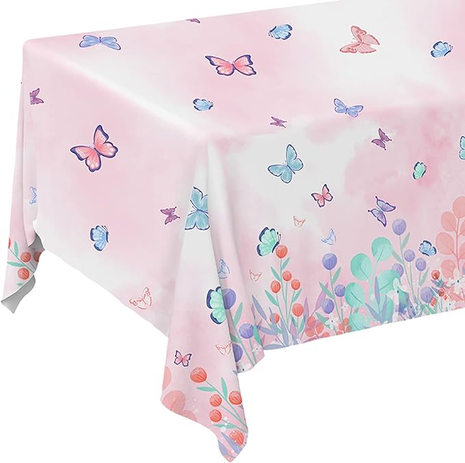Butterfly Disposable Tablecloth, Plastic Table Cover for Kid’s Birthday Party, 3 PCS, 54”x 108”