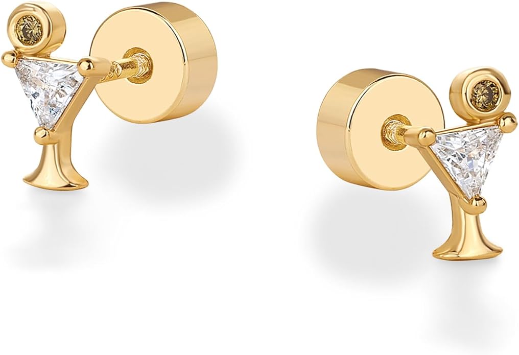 PAVOI 14K Gold Plated Dainty Flat Back Earrings for Women - Hypoallergenic Sterling Silver Posts Helix Cartilage Piercing Jewelry - Emoji Motif Bow Celestial Flatback Gold Stud Earrings Screw Back
