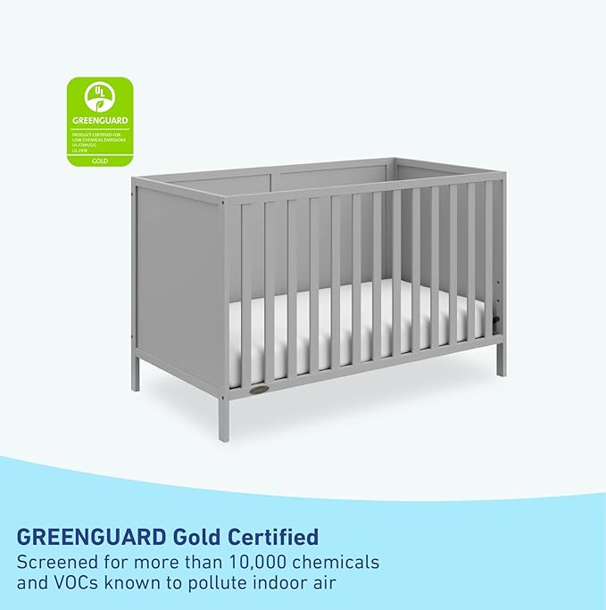 Graco Theo 3-in-1 Convertible Baby Crib (Pebble Gray) - GREENGUARD Gold Certified, Converts to Toddler Bed & Daybed, Fits Standard Full-Size Baby Crib Mattress, 4 Adjustable Mattress Heights