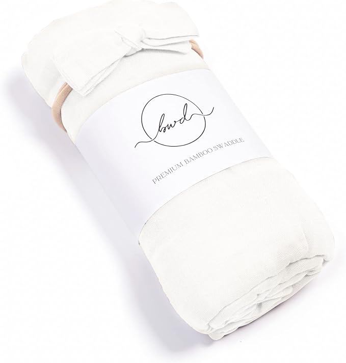 BWD Baby Swaddle Blanket – Ultra-Soft 70% Bamboo Viscose & 30% Organic Cotton Muslin – Lightweight, Breathable, Stretchy – Newborn Essential 47" (White)