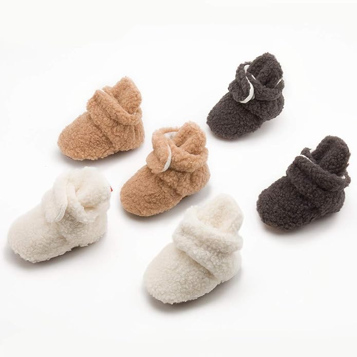 Sawimlgy Newborn Infant Baby Girl Boy Cotton Booties Stay On Sock Slippers Soft Bedroom Shoes Non-Skid Ankle Boots With Grippers Toddler Crib Warm Shoe First Walker Birthday Shower
