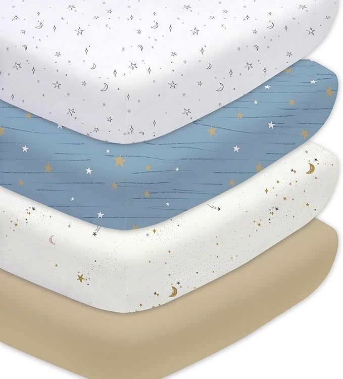 Little Grape Land Toddler Sheets 4 Pack – Baby Crib Sheets Fitted for Boys Girls, Standard Size 28x52‘’ Crib Mattress, Super Soft Breathable Washable Microfiber Starry Galaxy