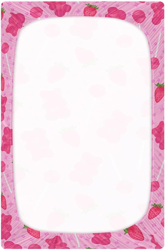 Baby Crib Sheets Lollipop Jelly and Strawberry Crib Sheets for Boys Girls,Neutral Bassinet Toddler Bed Play Sheets Breathable Soft and Portable 52 * 28 * 9in