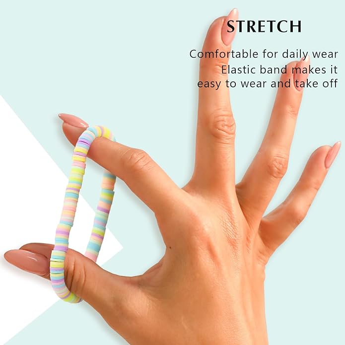Friendship Bracelets Trendy Heishi Clay Bead Bracelets Stack Gold Beaded Stretch Bracelets for Women Boho Stackable Bracelets Bulk Cute Preppy Jewelry