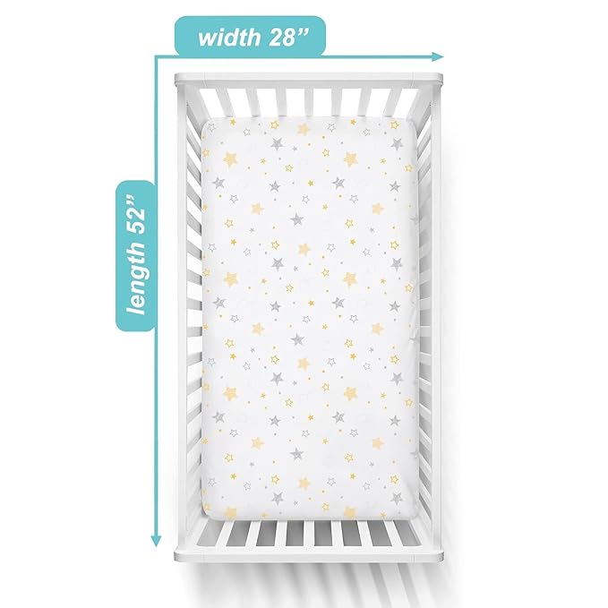 American Baby Company 3 Pack 100% Natural Cotton Fitted Crib Sheets 52" x 28" - Soft, Breathable, Hypoallergenic & Gentle Toddler Bed Sheets, Golden Yellow Star/Yellow/White, Neutral for Boys & Girls