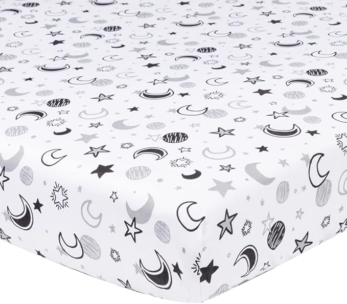 4 Pack Star and Moon Neutral Unisex Fitted Baby Crib Sheets Set for Baby Boys or Girls