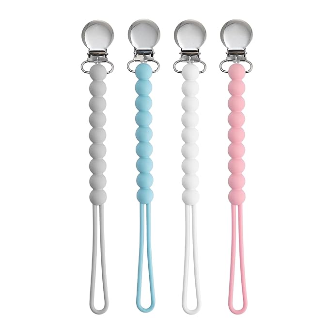 Pacifier Clips for Boys Girls - MORIBOX 4 Pack Paci Clip Soothe Baby Binky Holder for Shower Birthday Gift