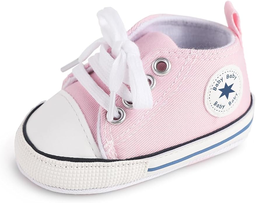 Unisex Baby Boys Girls Shoes, Newborn Infant Non-Slip Canvas Denim High Top Sneakers, Toddler First Walkers Shoes