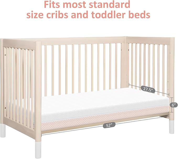 Crib Mattress, Dual Sided Comfort Memory Foam Toddler Bed Mattress, Triple-Layer Breathable Premium Baby Mattress for Infant and Toddler w/Removable Outer Cover - White&Pink