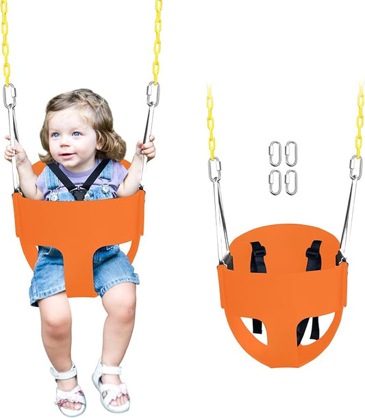 High Back Full Bucket Toddler Swing Seat with 3- Point Adjustable Safety Harness, 66 inch Detachable Chain,Suitable for Babies Aged 6-24 Months,Baby Swing for Swingset (Pink)