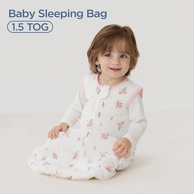 Duomiaomiao 1.5 TOG Baby Sleep Sack 100% Cotton Four Season Baby Wearable Blanket, Breathable Comfy Toddler Sleeping Sack